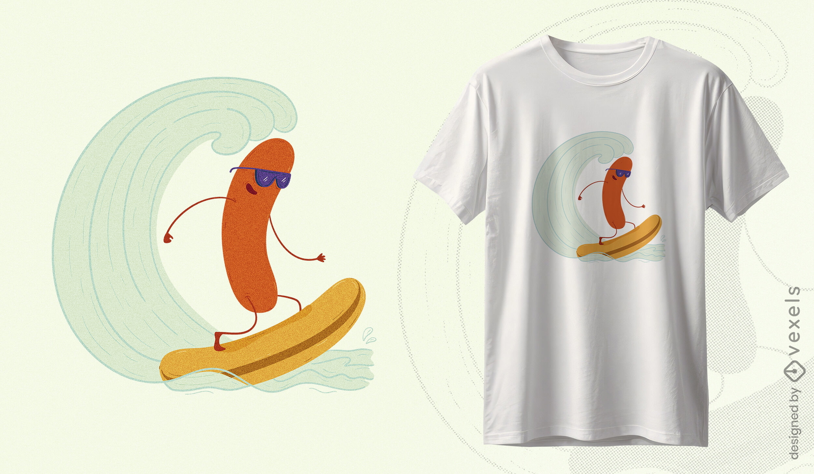 Diseño de camiseta de surf de hotdog aventurero.