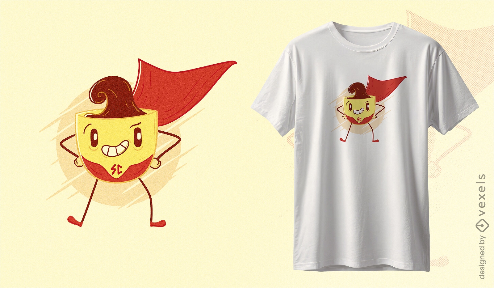 Super coffee cup hero t-shirt design