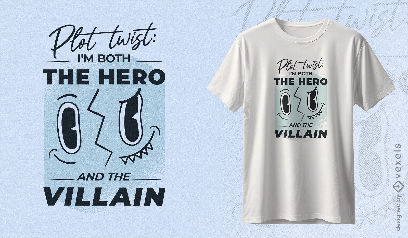 Hero and villain mask t-shirt design