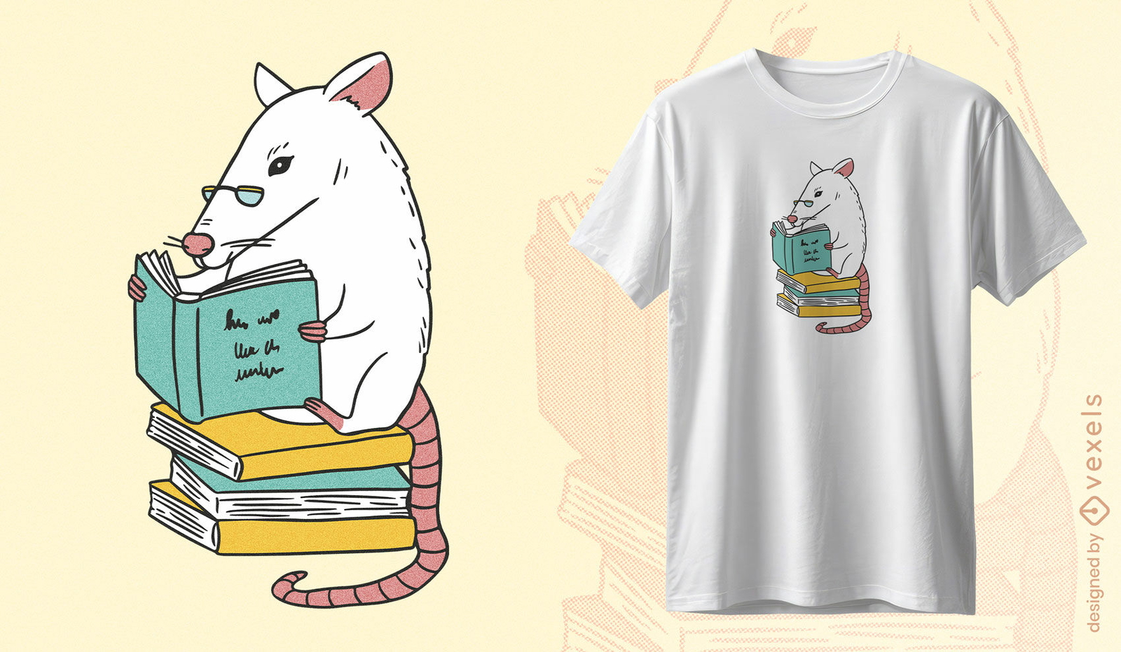 Diseño de camiseta de rata amante de los libros.