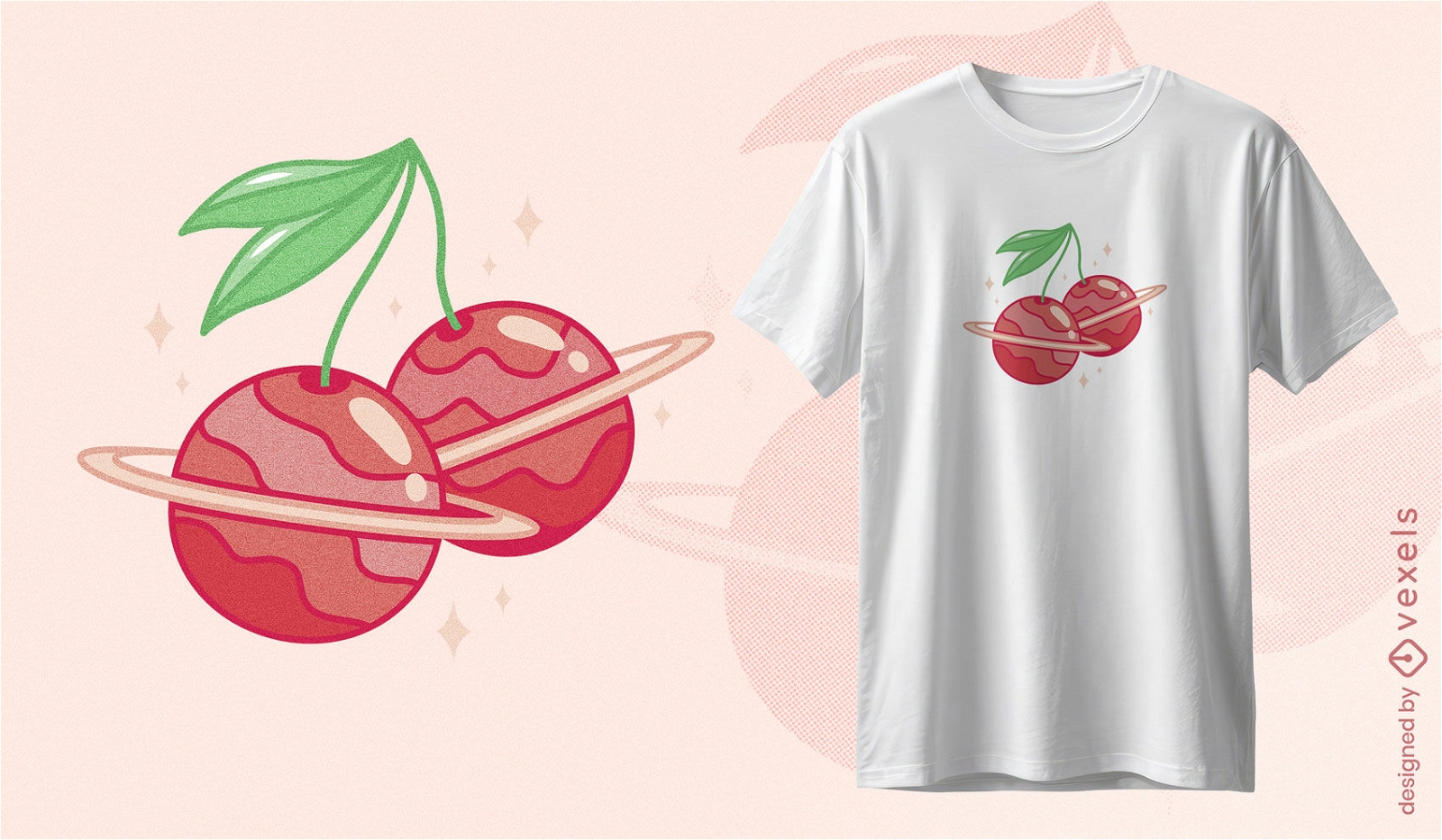 Design de camiseta com planetas cereja
