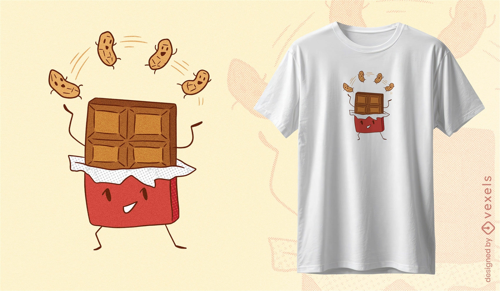 Design de camiseta com chocolate e amendoim