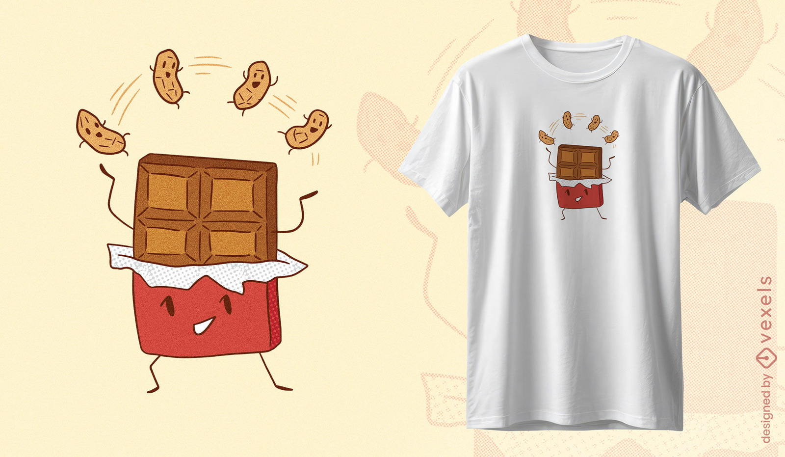 Diseño de camiseta de chocolate y maní.