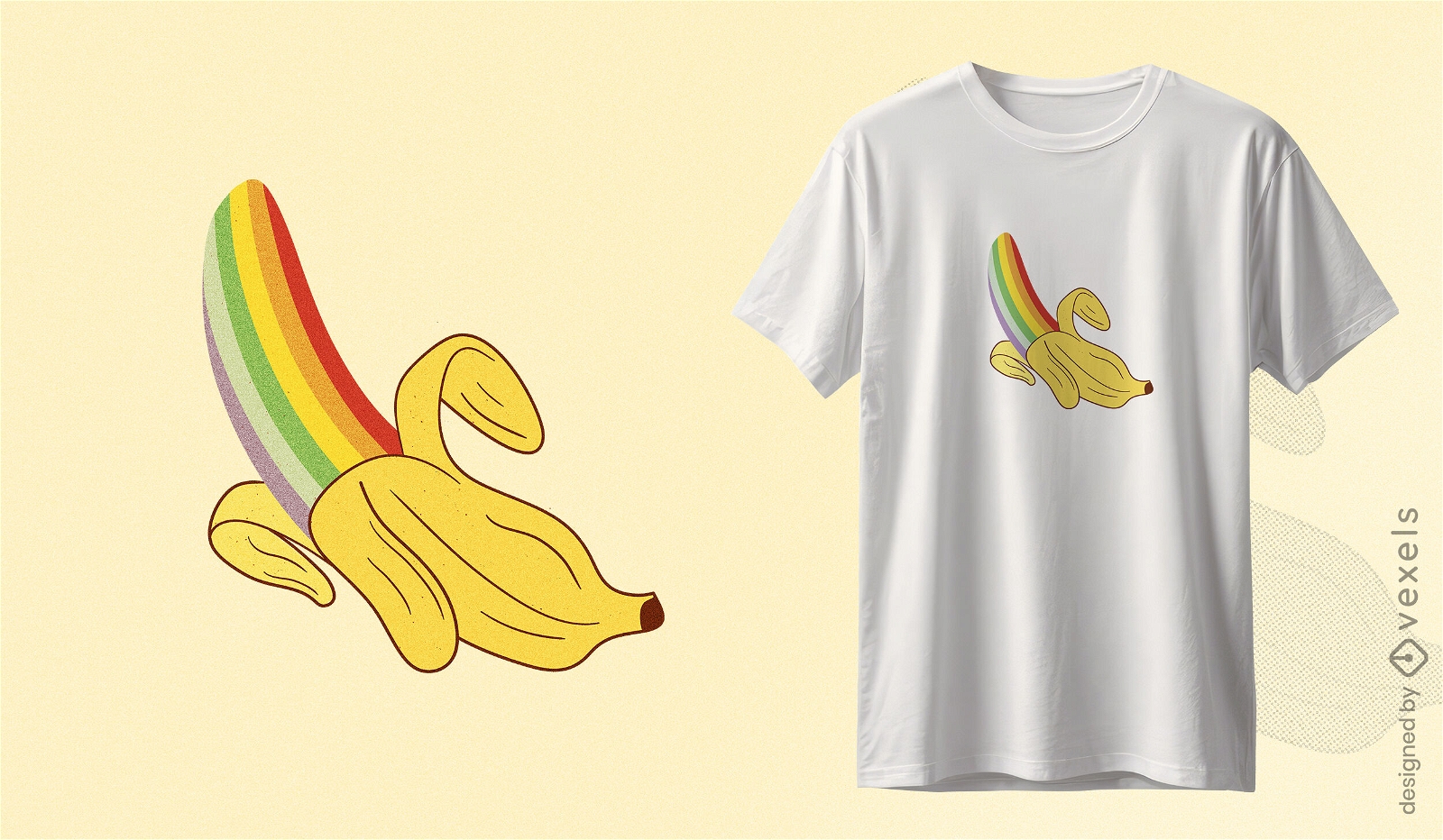 Diseño de camiseta de plátano arcoiris.