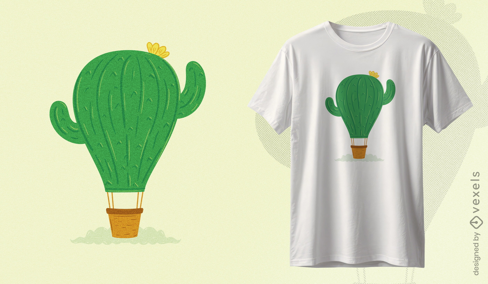 Diseño de camiseta de globo aerostático de cactus.