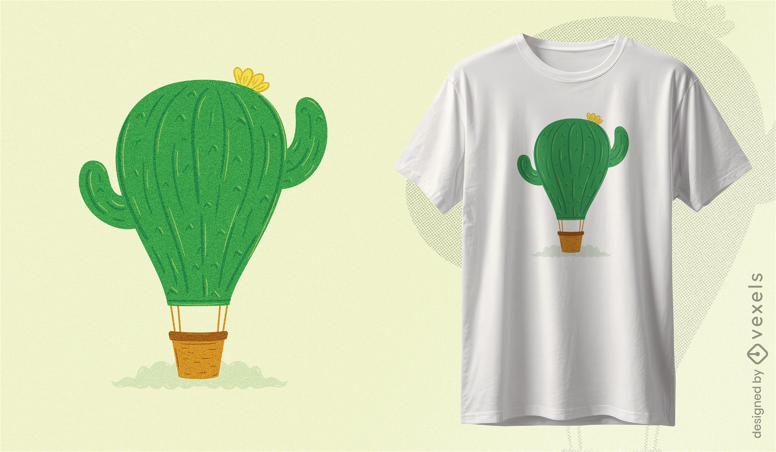 Kaktus-Heißluftballon-T-Shirt-Design