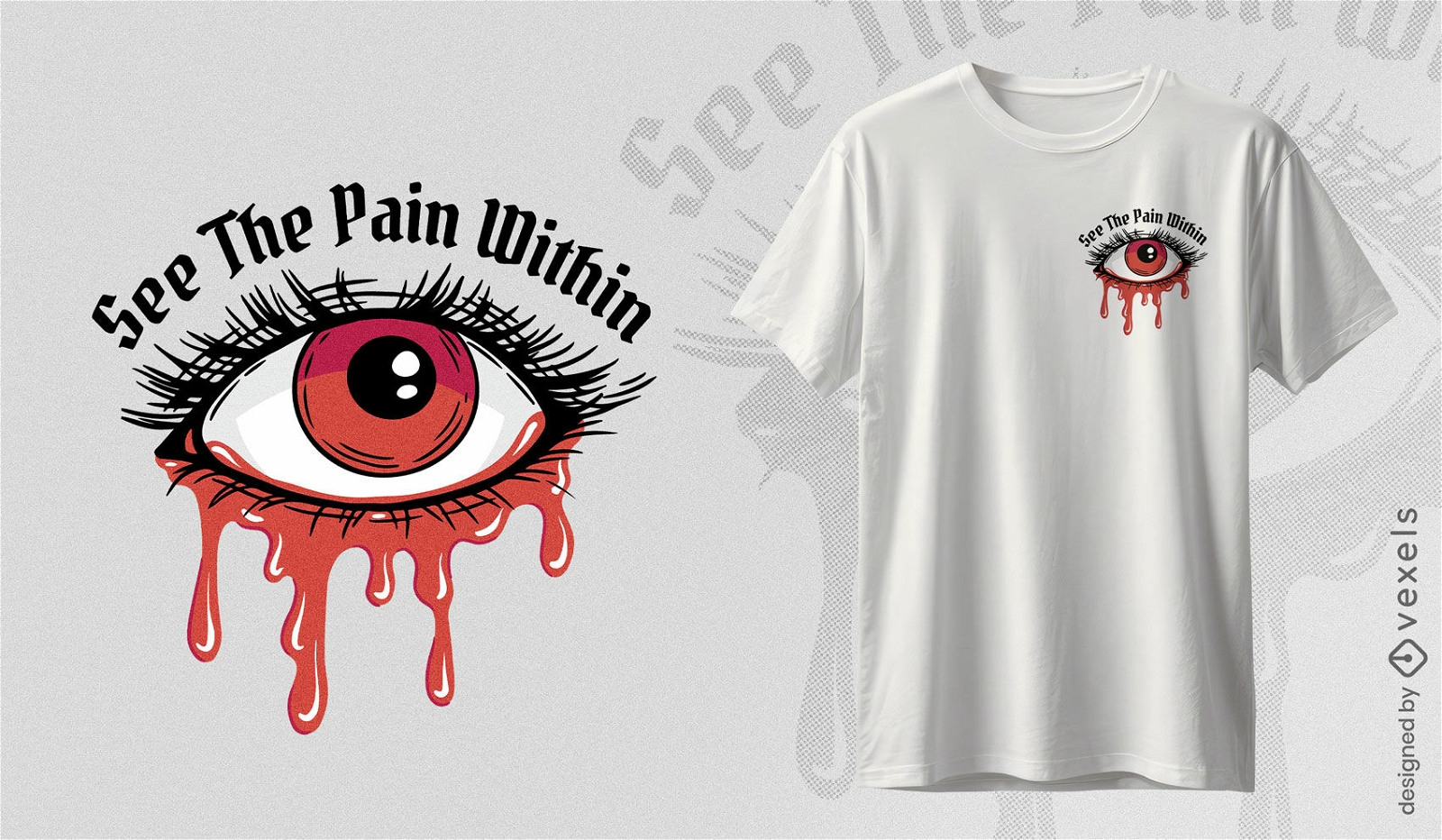 Diseño de camiseta con cita de sangre en los ojos.
