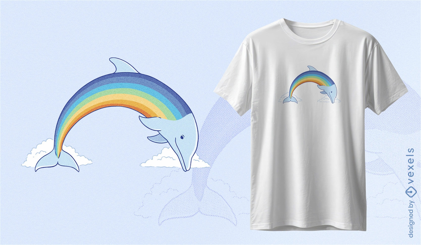 Diseño de camiseta de delfín arcoiris.