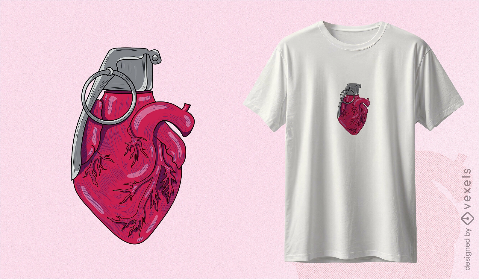 Diseño de camiseta de corazón de granada.