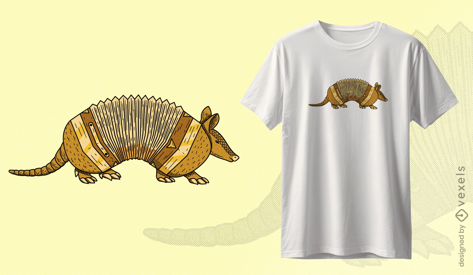 Diseño de camiseta de acordeón armadillo.