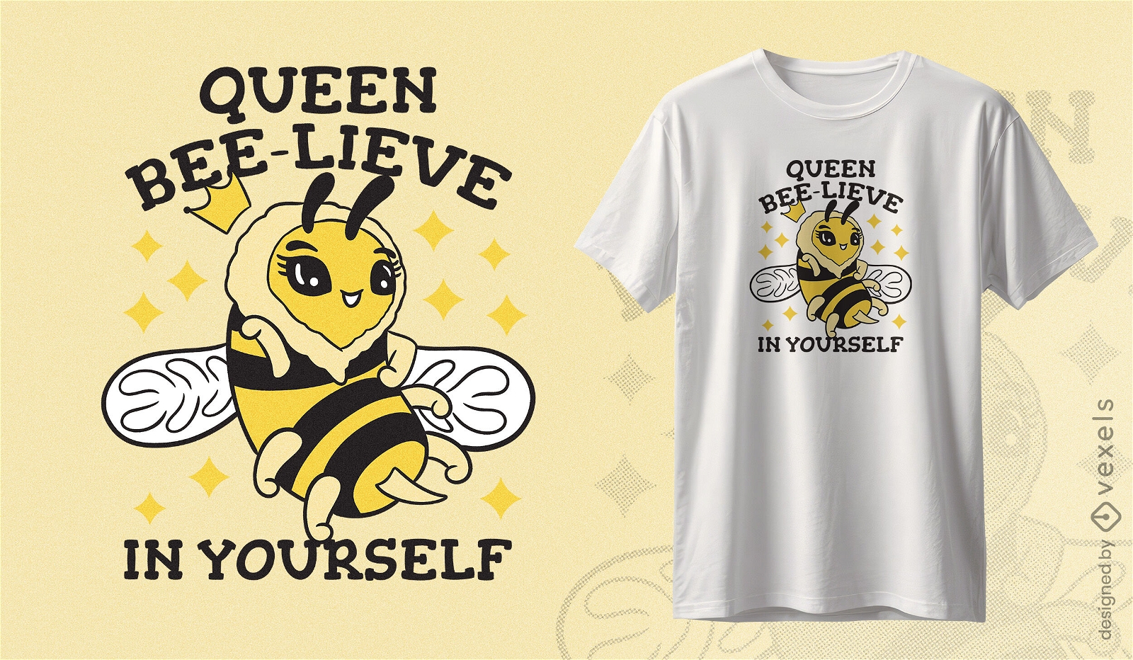 Diseño de camiseta de afirmación positiva de abeja reina.