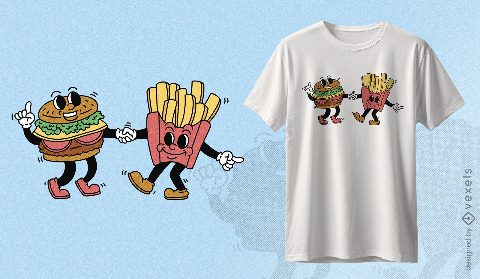 Diseño de camiseta de personajes de comida rápida.