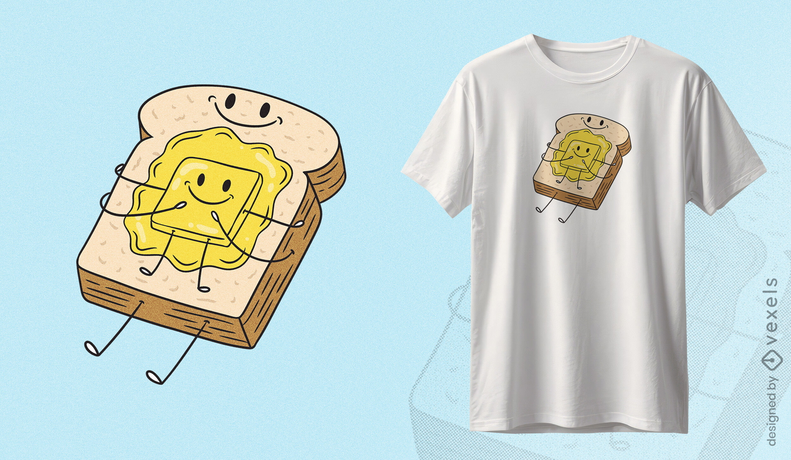 Design fofo de camiseta com torradas e manteiga