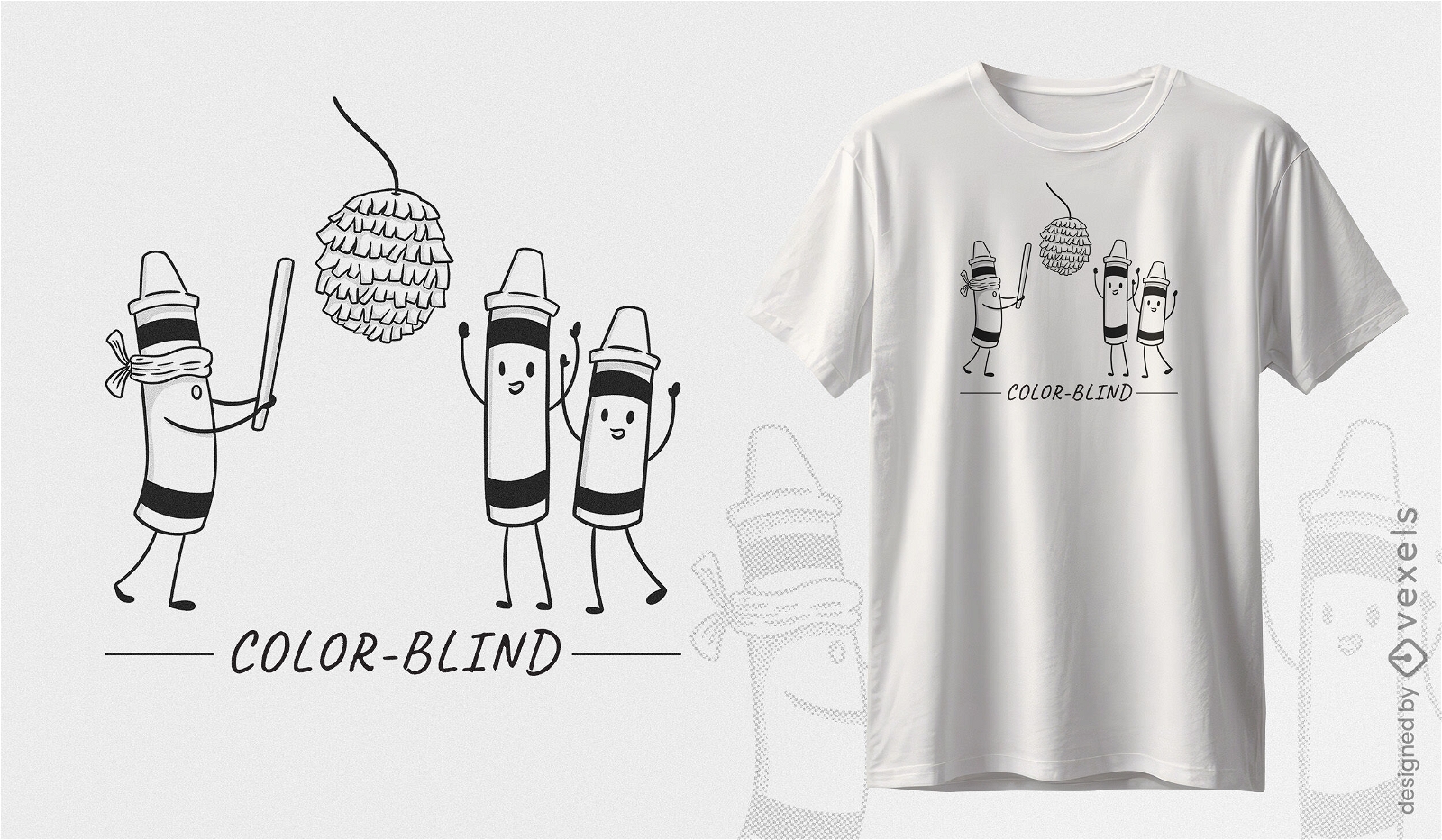 Diseño de camiseta de concientización sobre el daltonismo y crayones.
