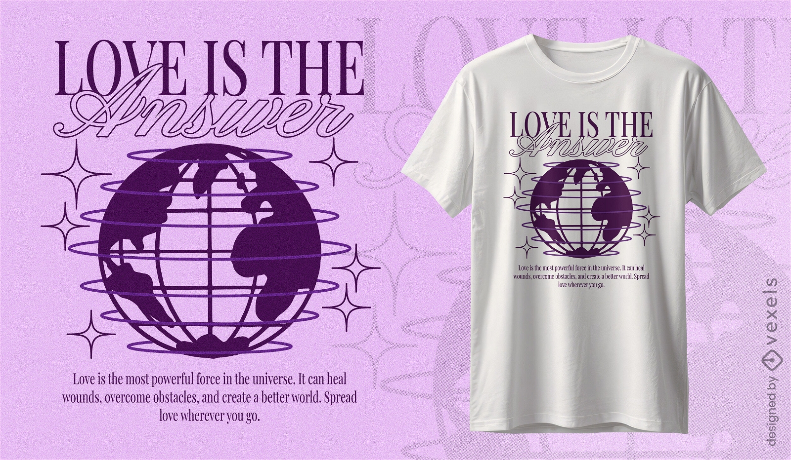 Diseño de camiseta con cita de amor global.