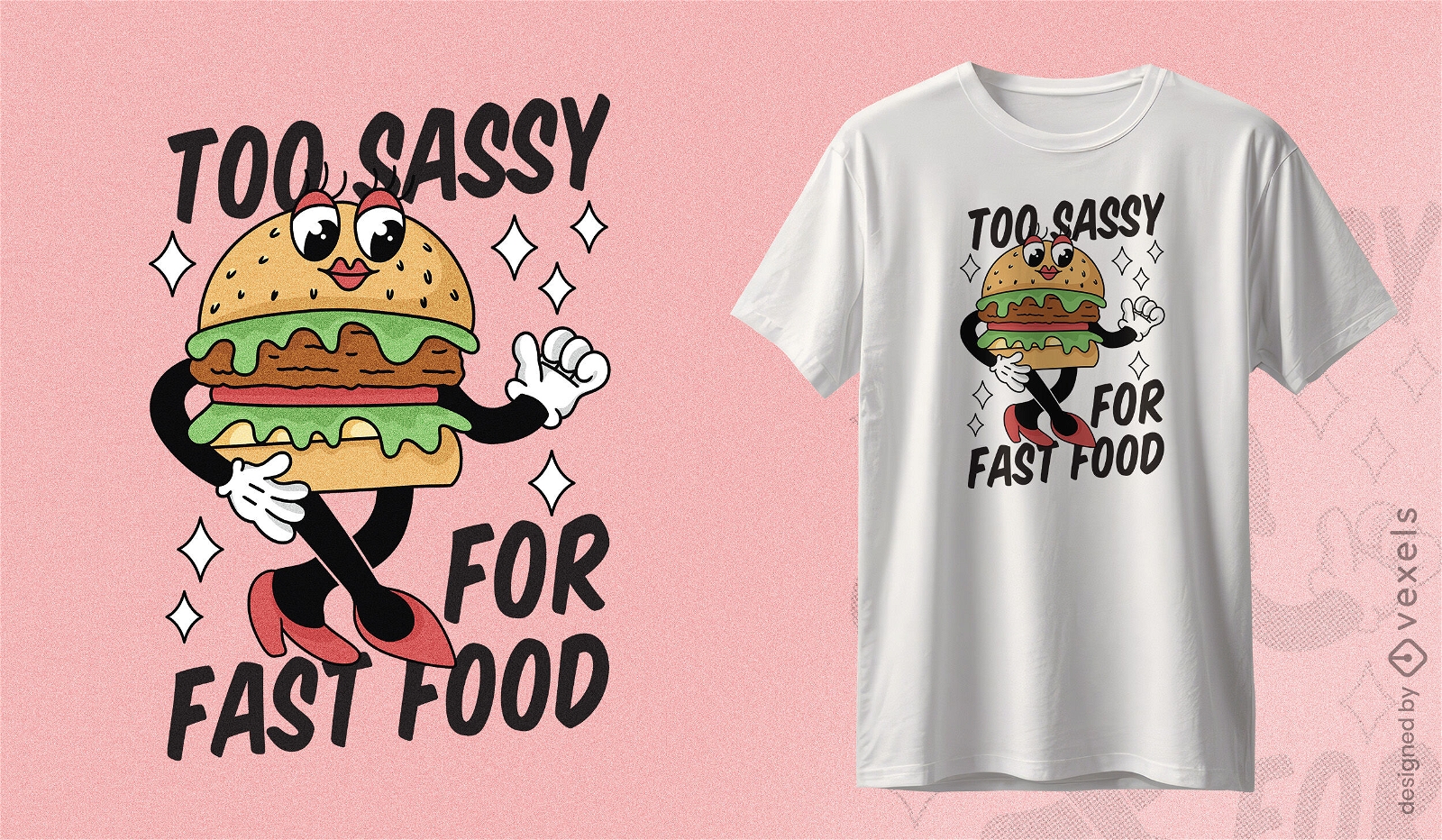 Design atrevido de camiseta com personagem de hambúrguer