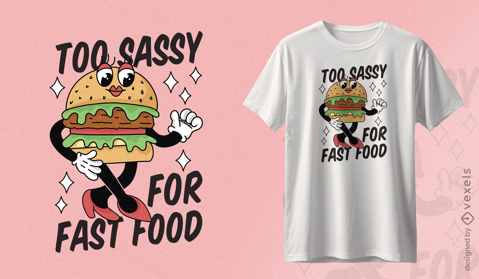 Diseño de camiseta de personaje de hamburguesa atrevida.