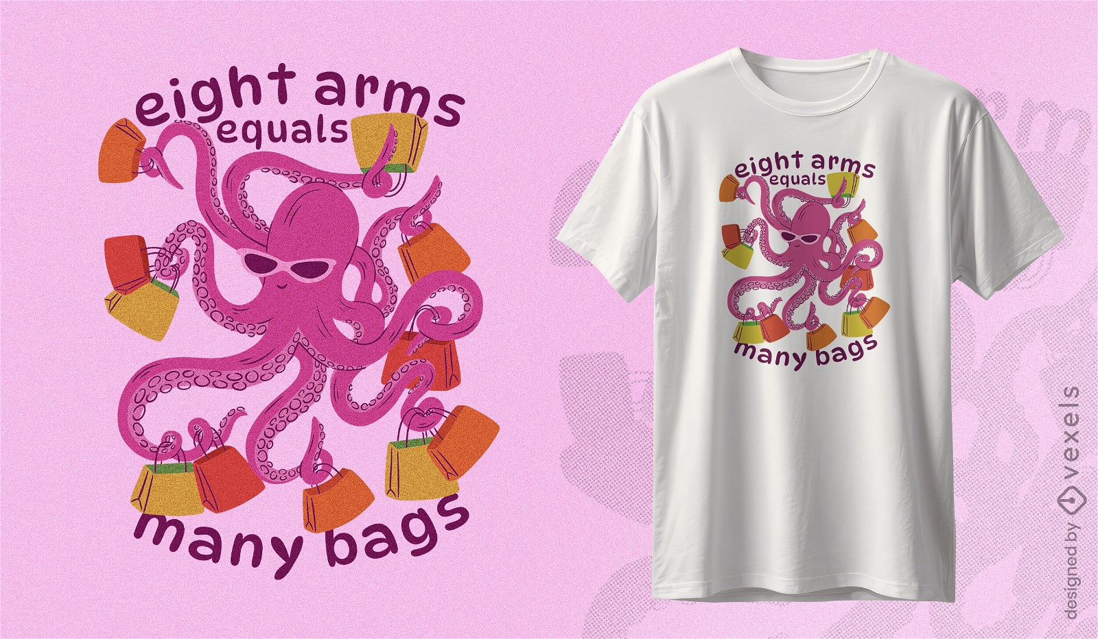Shopping octopus humor t-shirt design