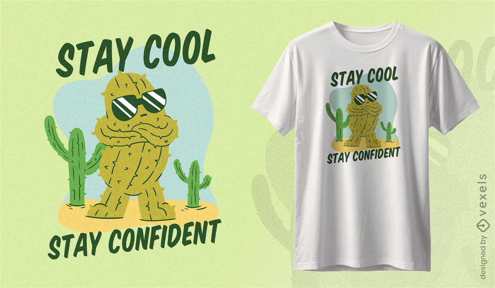 Design confiante de camiseta com personagem cacto