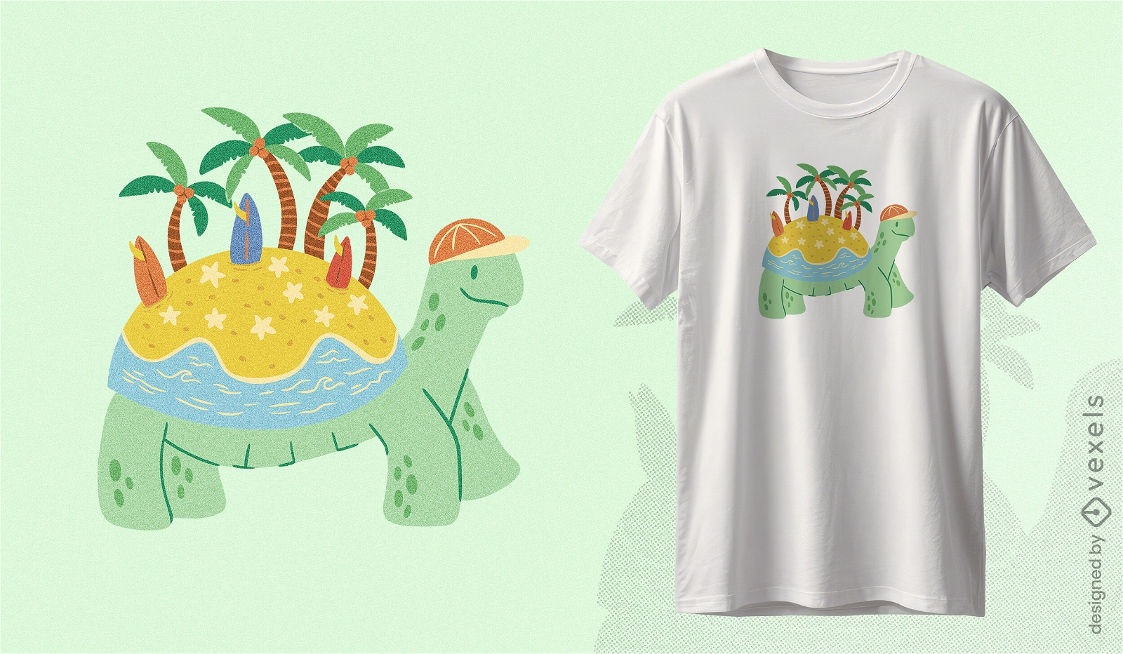 Diseño de camiseta de isla tortuga tropical.
