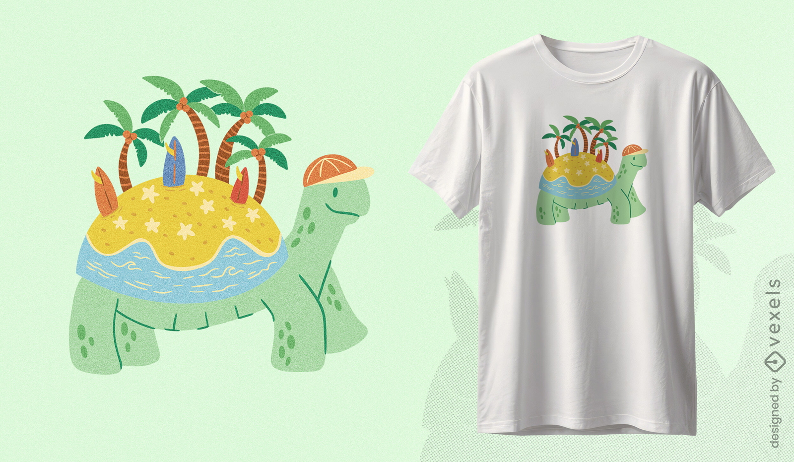 Tropical turtle island t-shirt design