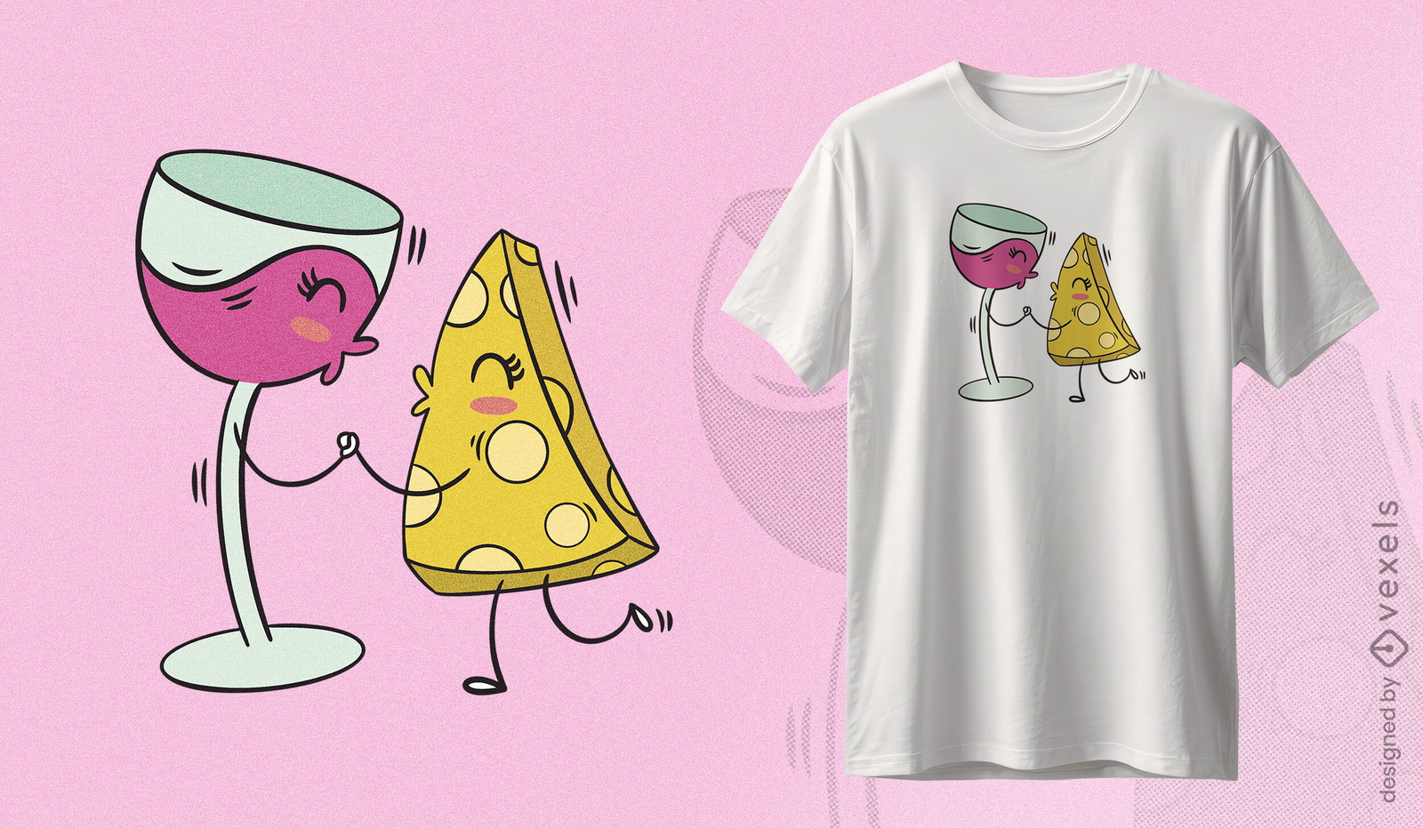 Diseño de camiseta de conversación de vino y queso.