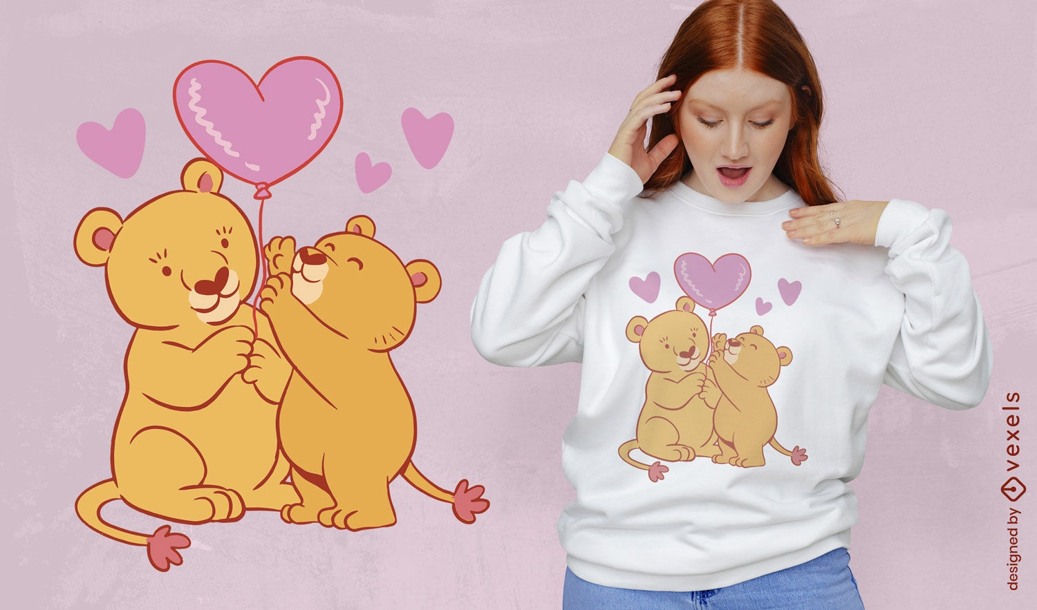Design amoroso de camisetas da família dos leões