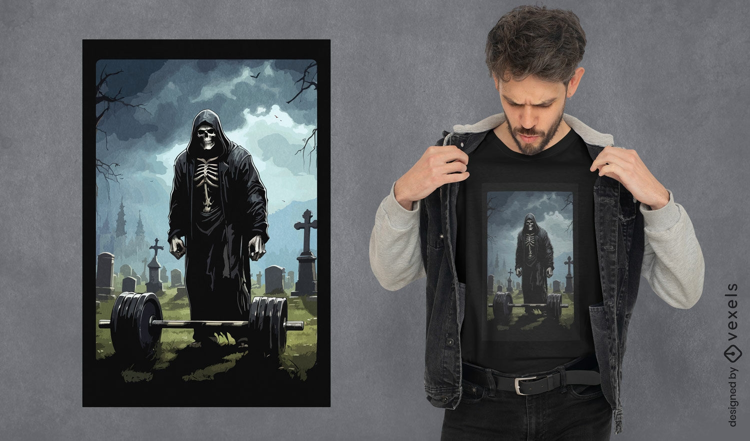 Diseño de camiseta de cementerio gótico.