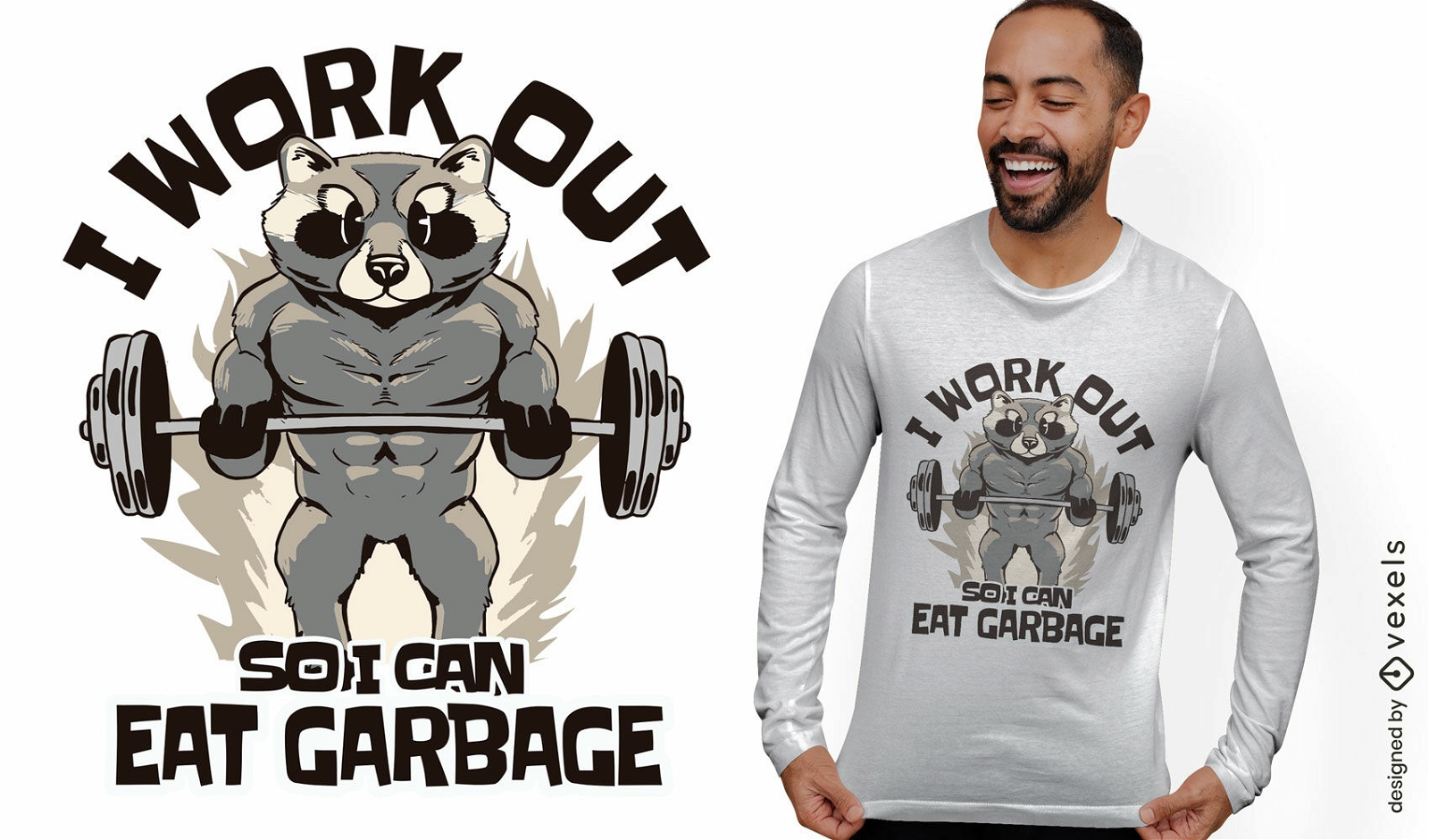 Diseño de camiseta de mapache fitness.