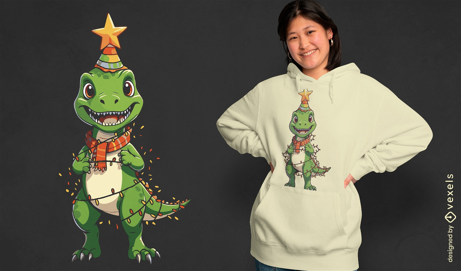 Design festivo de camiseta de dinossauro