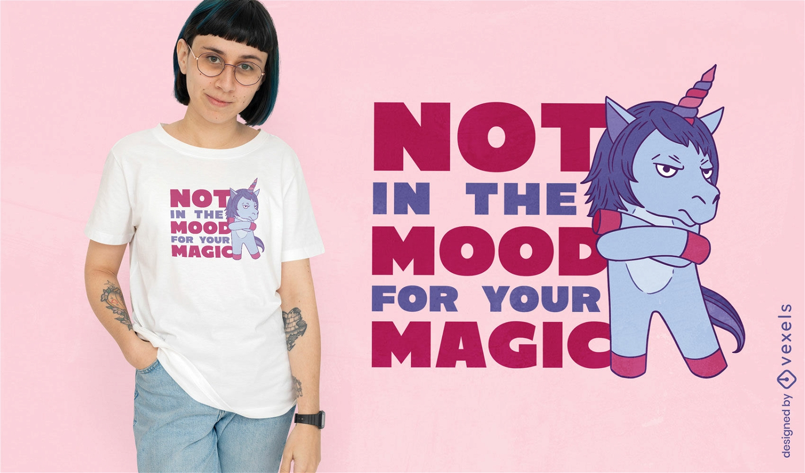 Diseño de camiseta de unicornio de humor enojado.