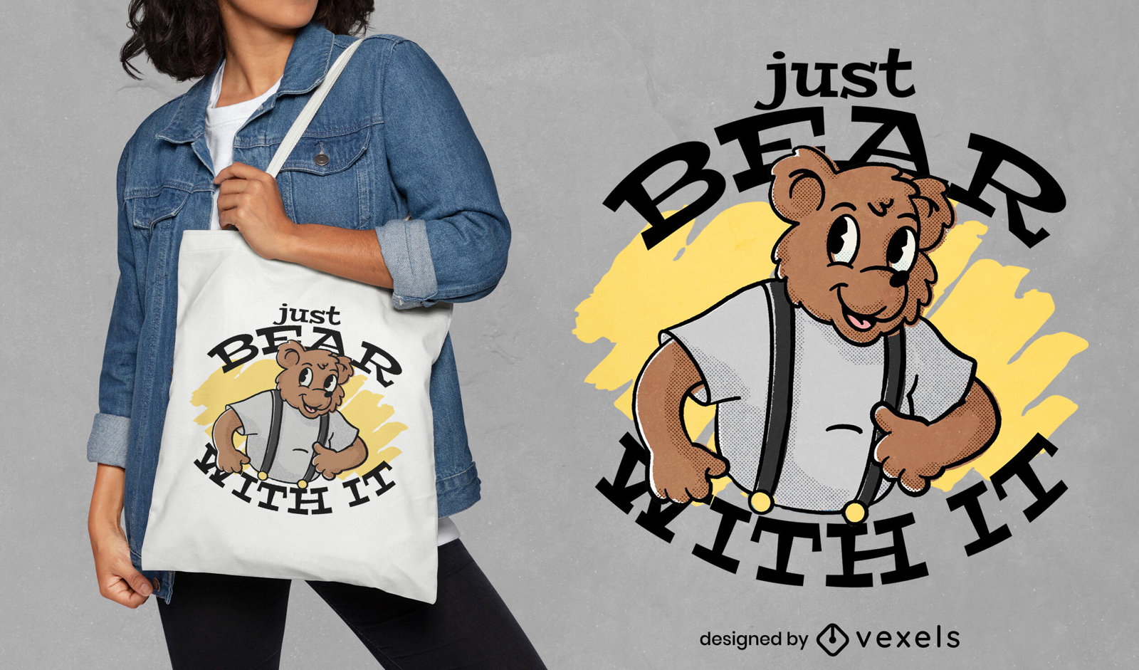Supportive bear tote bag design