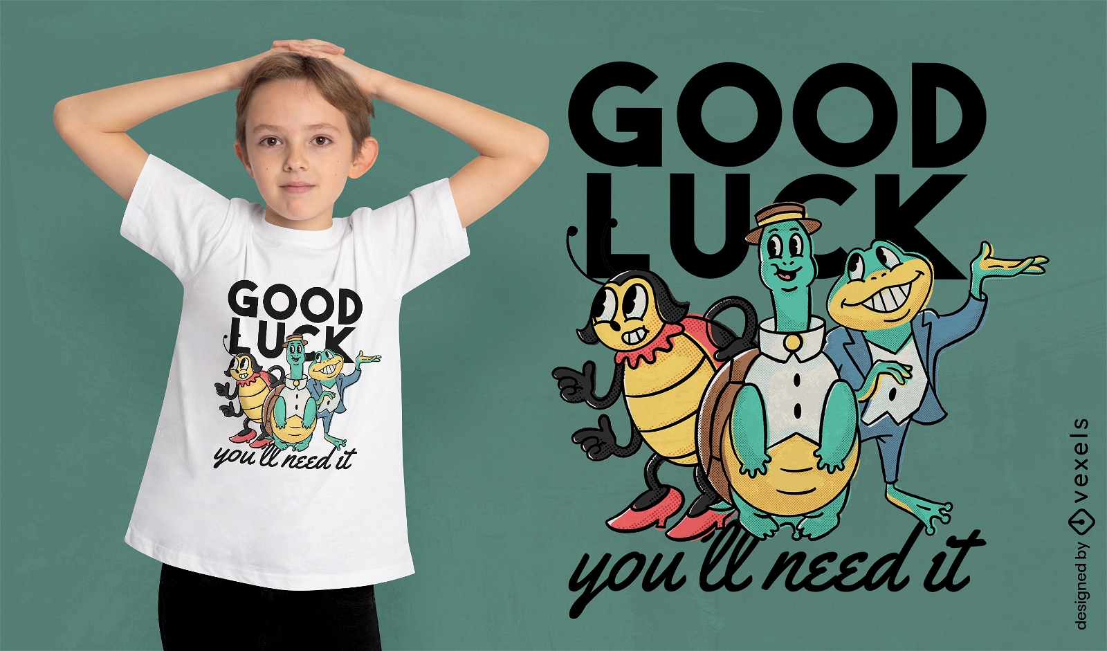 Diseño de camiseta de animales que desean buena suerte.
