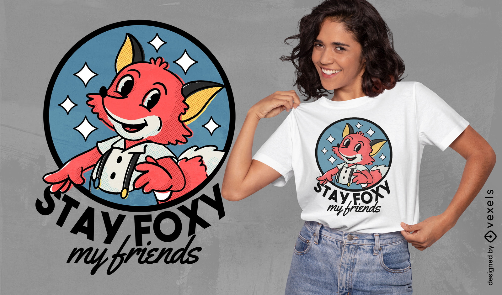 Diseño de camiseta Stay Foxy Friends.