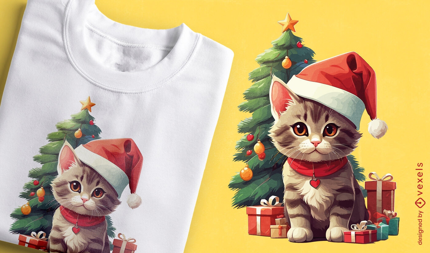 Design fofo de camiseta de Natal com gato