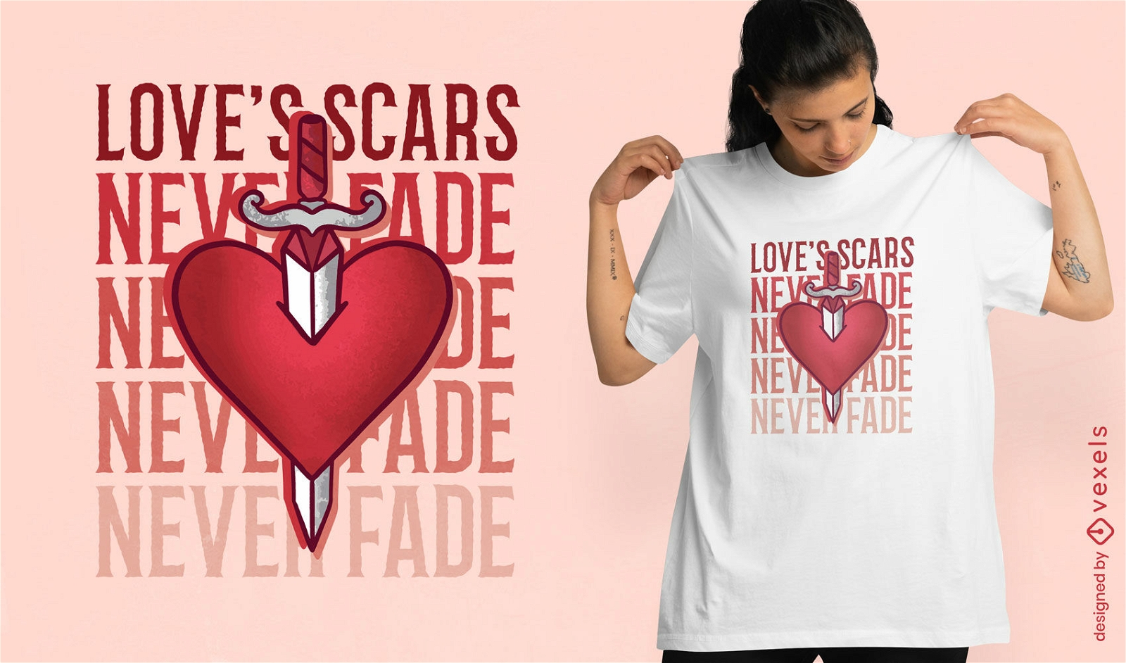 Design de camiseta com cicatrizes de amor