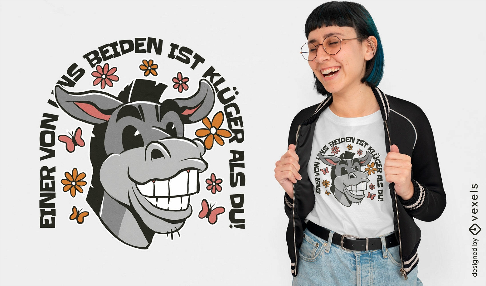Diseño de camiseta descarado burro y flores.