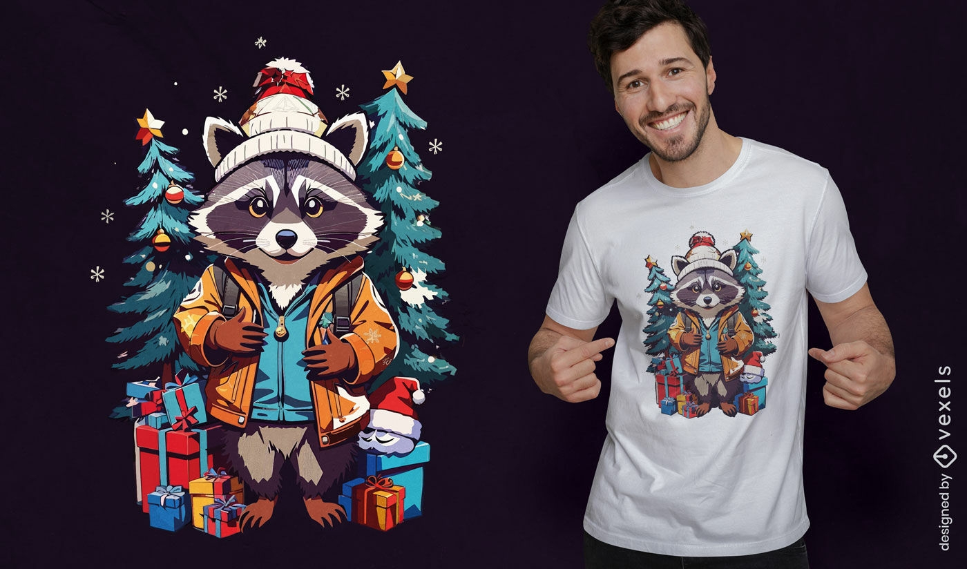 Diseño de camiseta navideña de mapache.