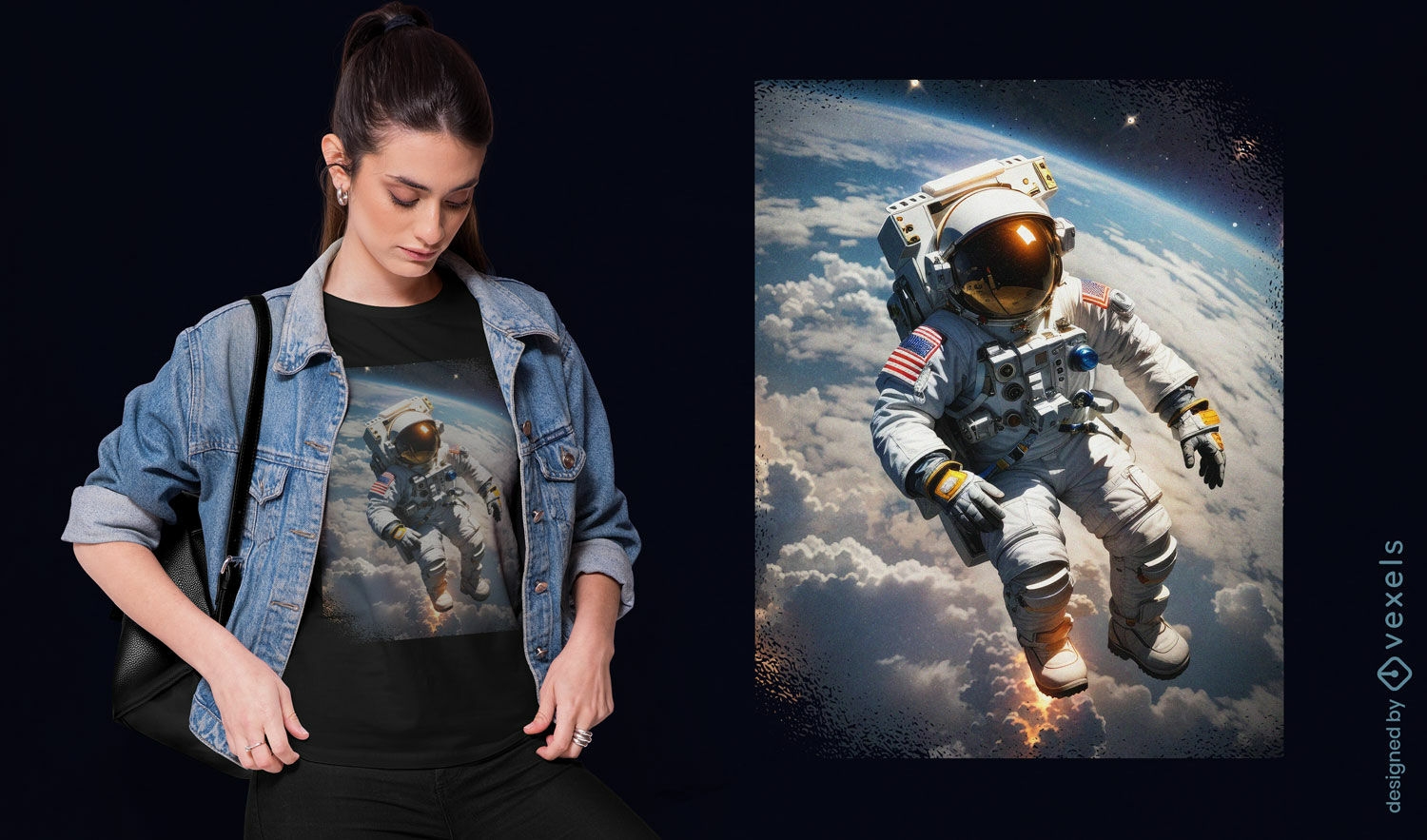 Design de camiseta de astronauta para caminhada no espaço