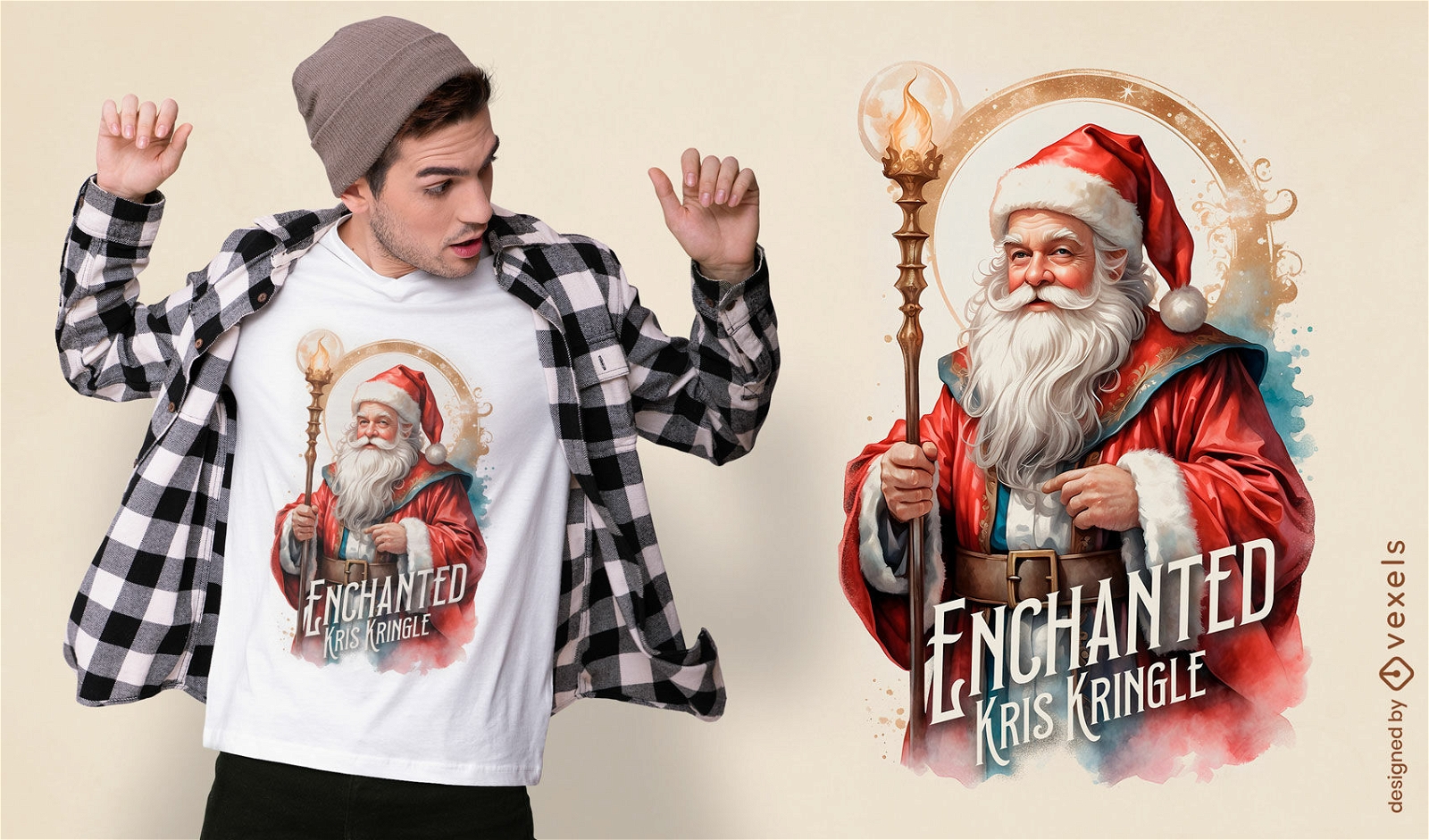 Diseño de camiseta de Papá Noel encantado.