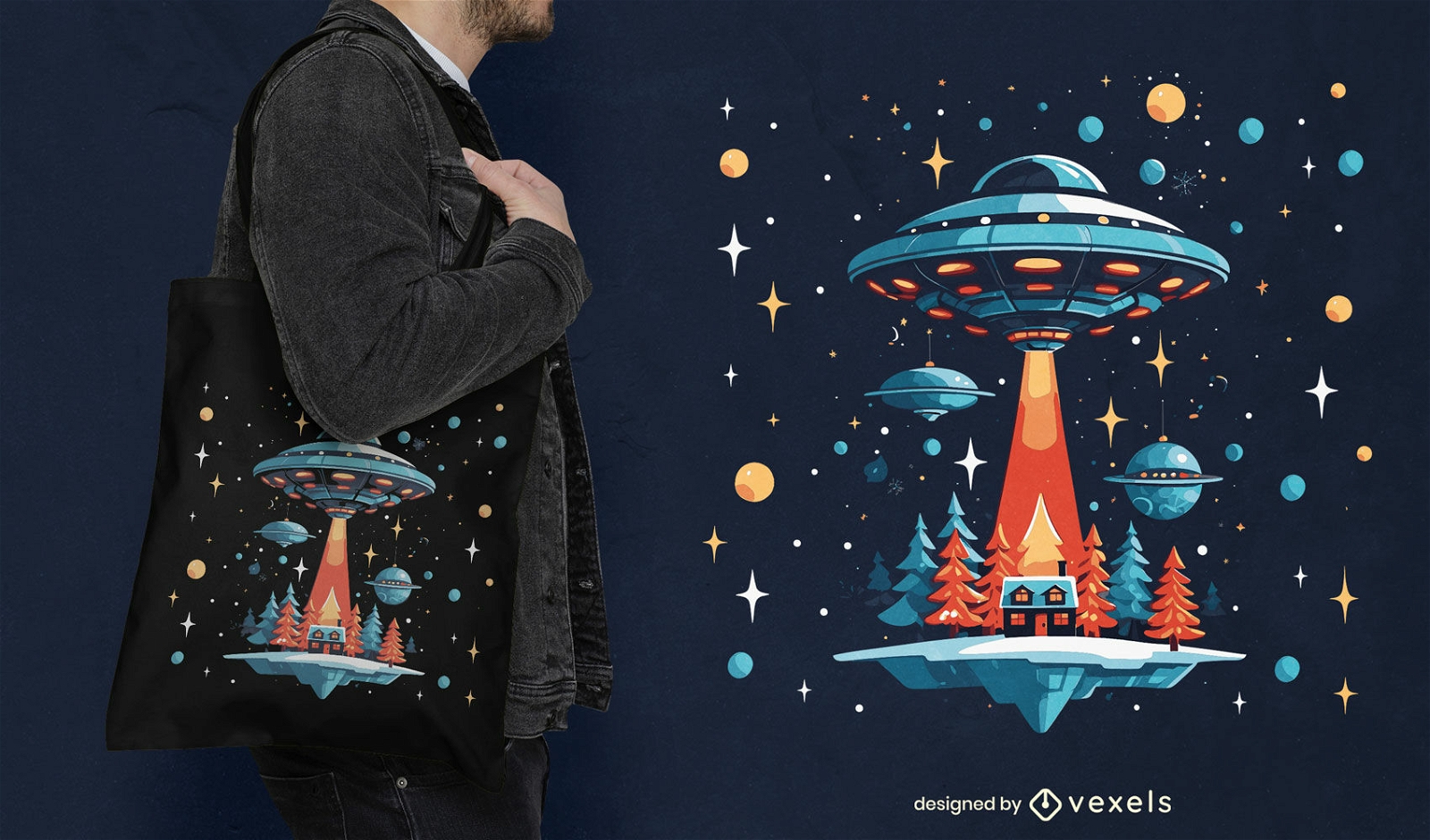 UFO Christmas tote bag design