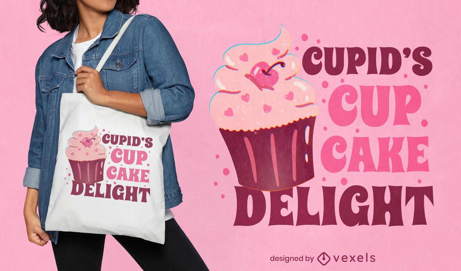 Diseño de bolso tote con cupcakes de Cupido.