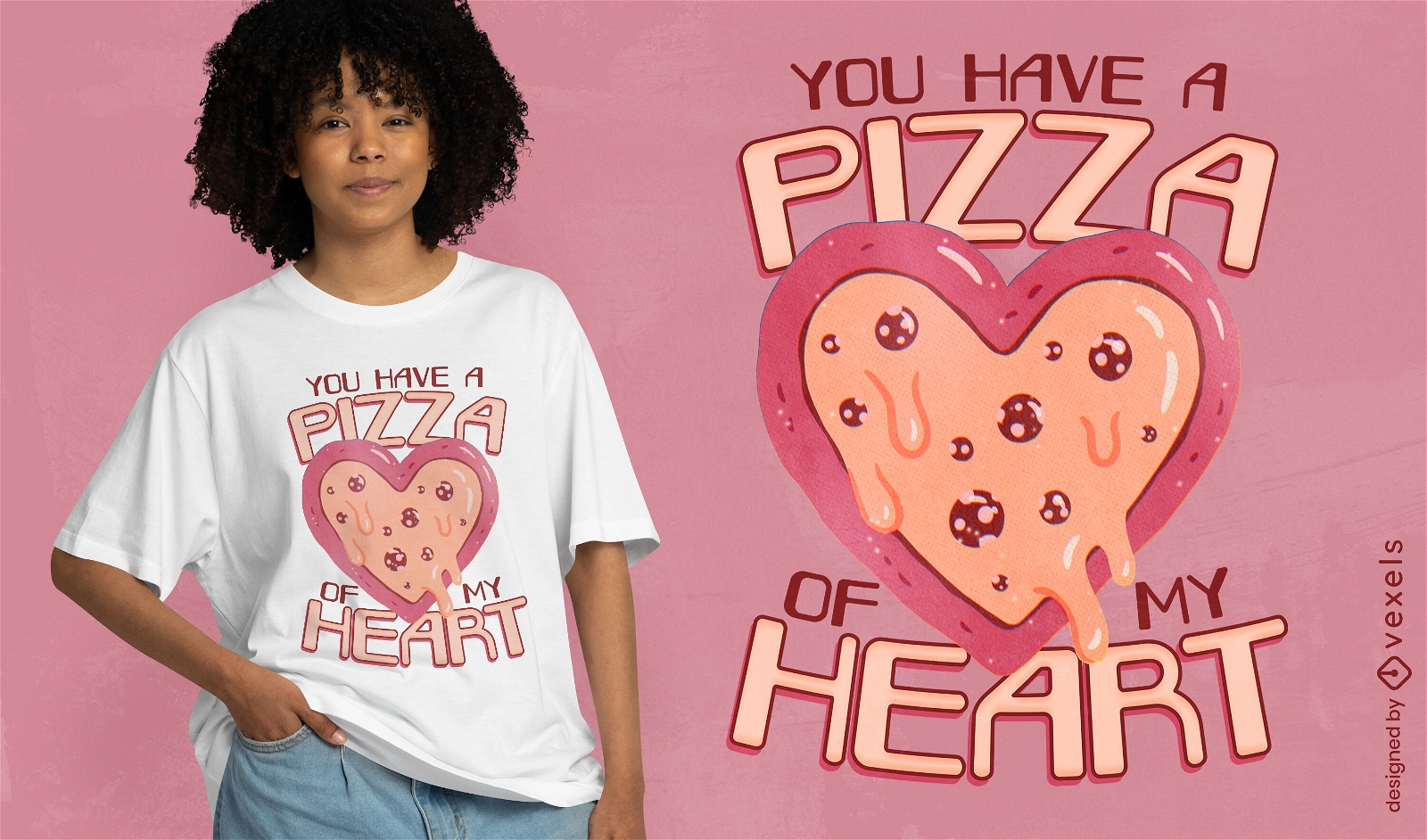 Diseño de camiseta con forma de corazón de pizza.