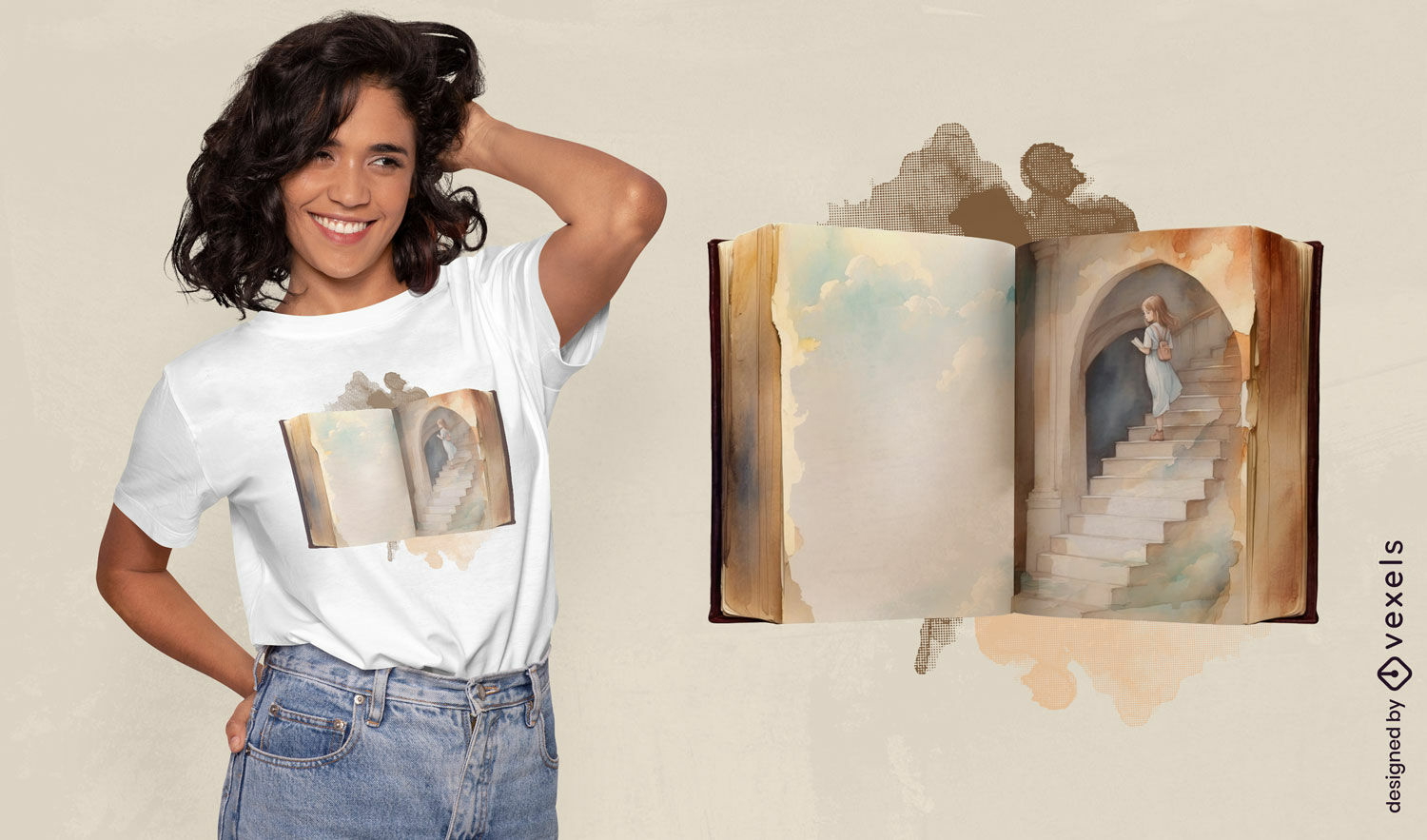 Diseño de camiseta de libro de fantasía en acuarela.