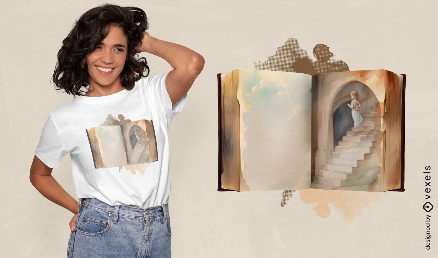 Watercolor fantasy book t-shirt design