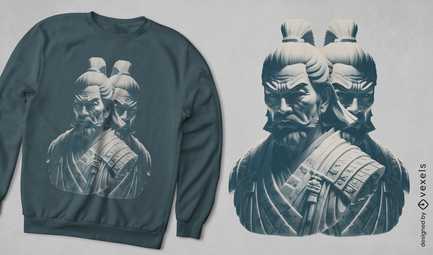Diseño de camiseta de guerreros samuráis.