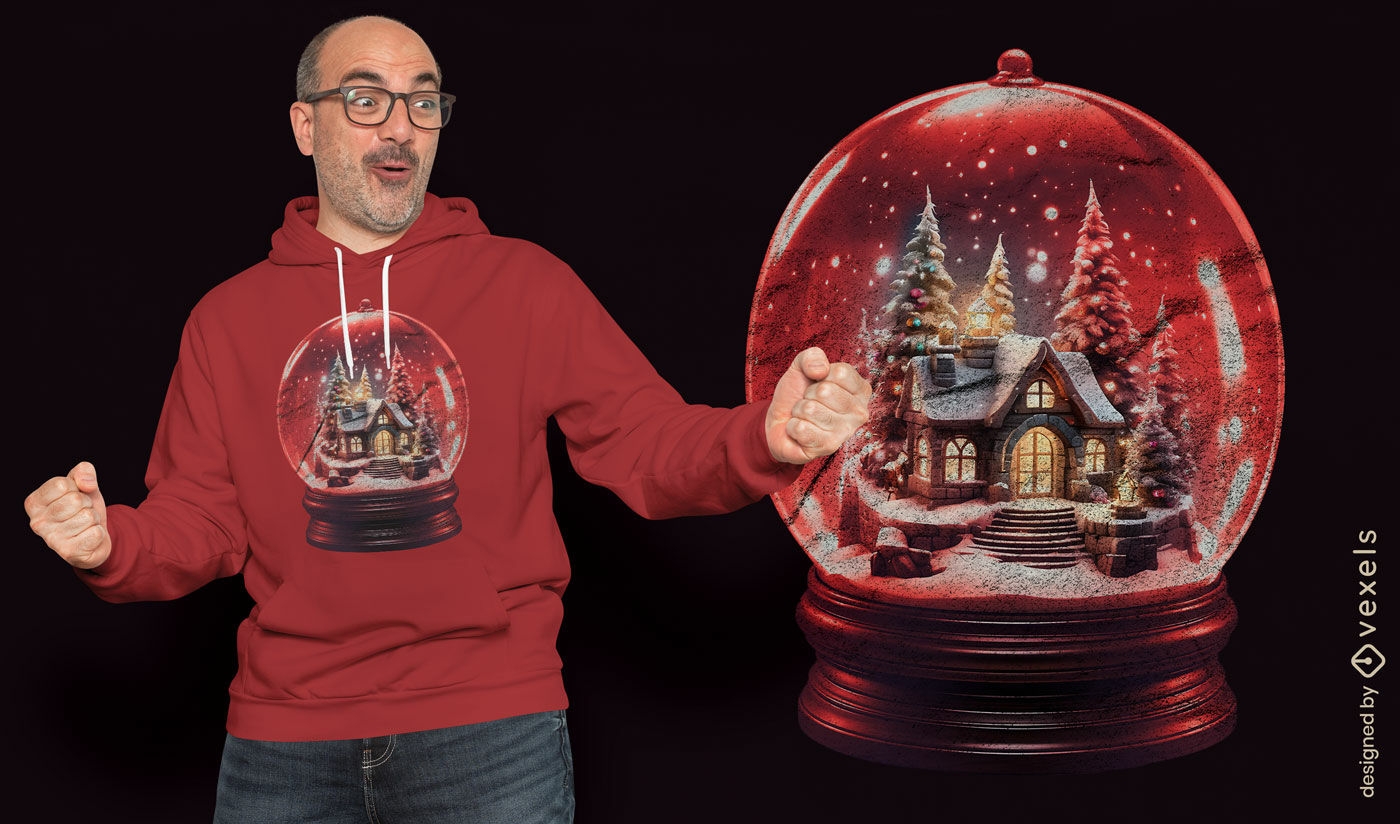 Diseño de camiseta navideña con globo de nieve.