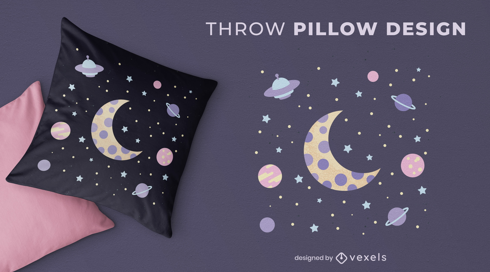 Diseño de almohada de luna espacial en colores pastel.