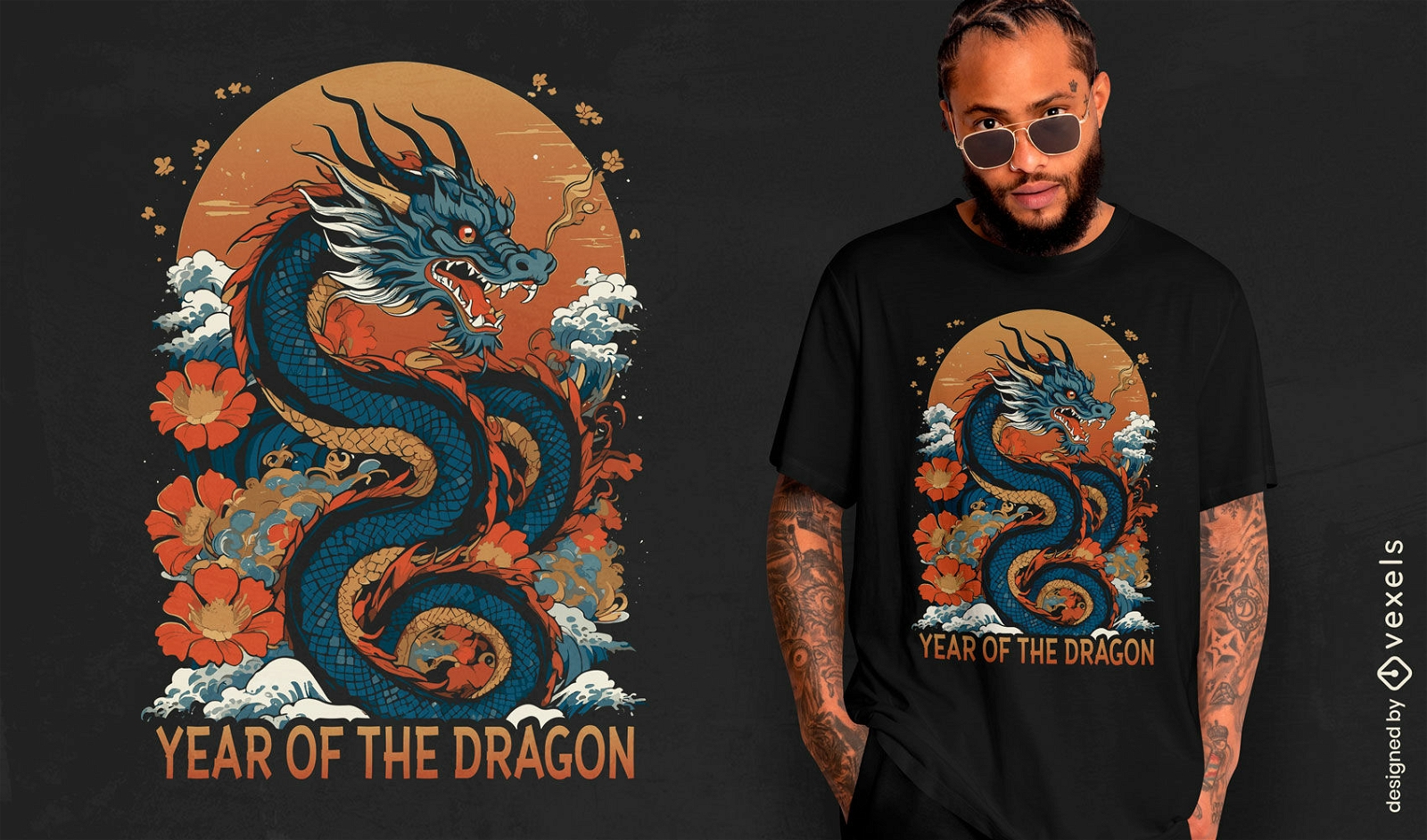 Design de camiseta do ano do zodíaco chinês do dragão