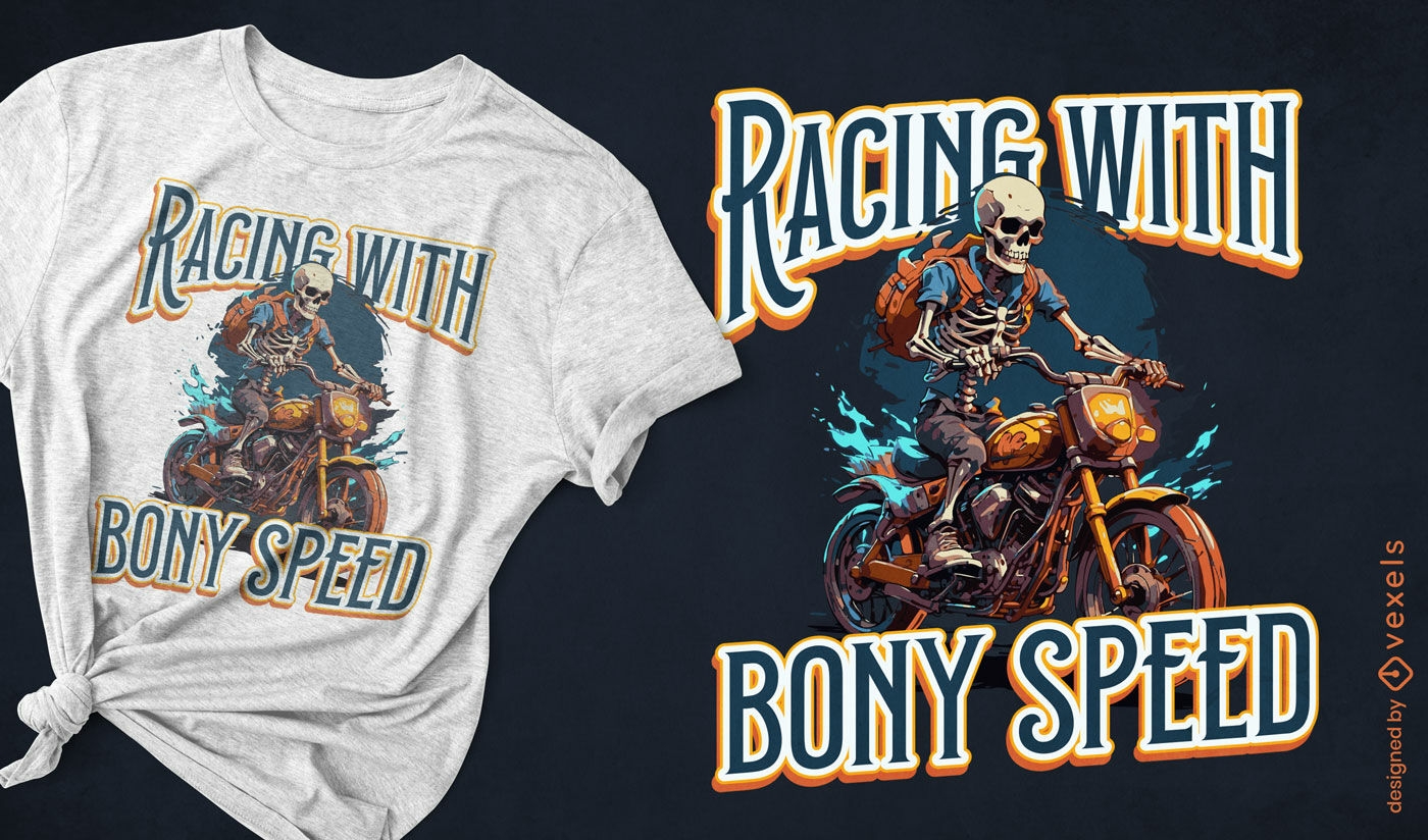 Genial diseño de camiseta de motociclista esqueleto.